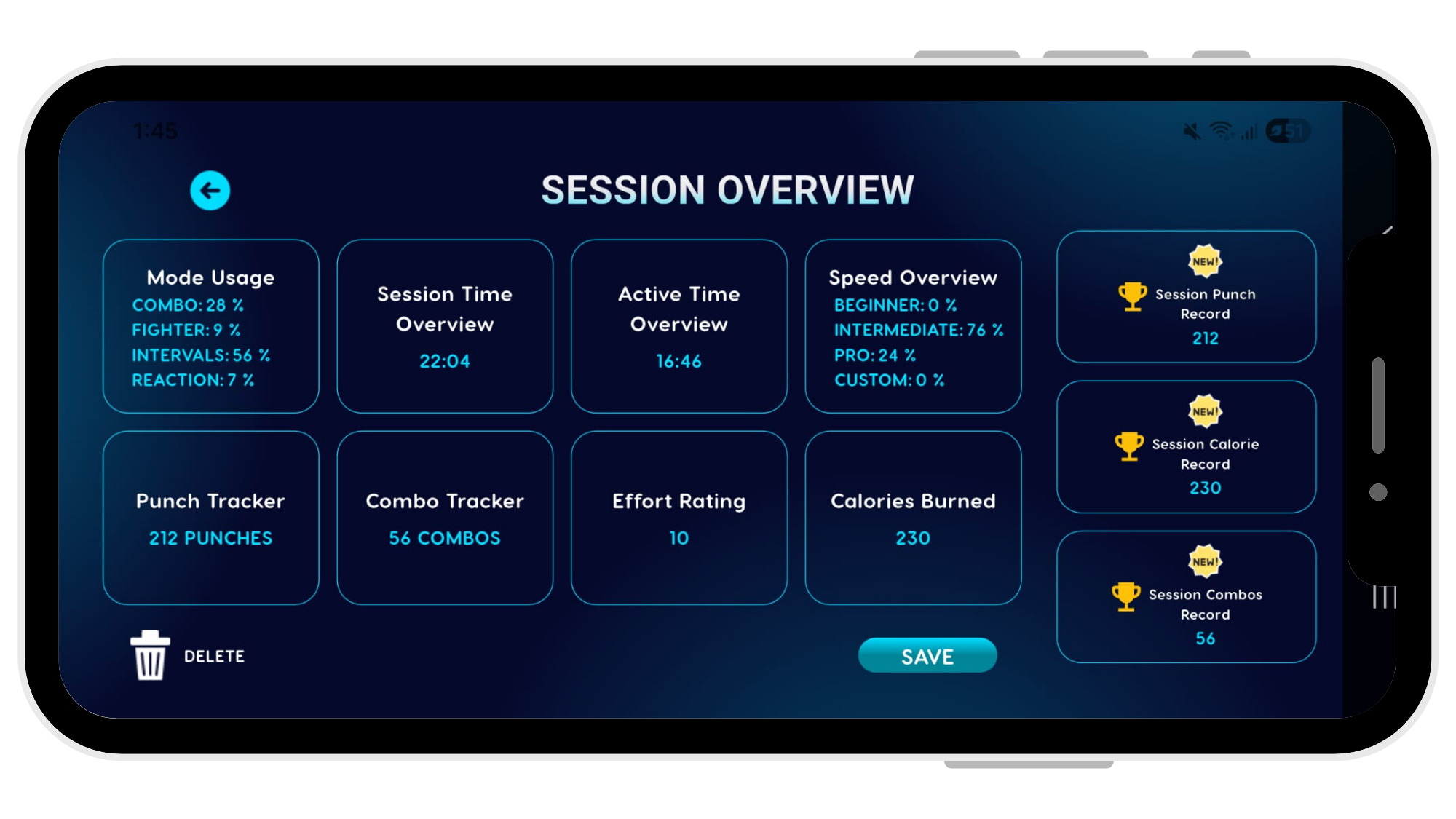 Hyper Hitter session overview screen